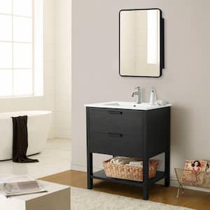 30 in. W. x 18 in. x D x 33 in. H Single Sink Bath Vanity in Black with White Ceramic Top and Mirror Cabinet