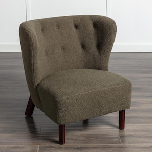 Green Lambskin Sherpa Fabric Upholstered Accent Chair with Wingback Design, Sturdy Walnut Legs