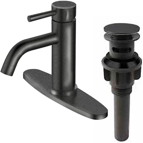 The Plumber's Choice Matte Black Bathroom Sink Faucet 1 Handle with Pop-up Drain for 1 or 3 Hole Stainless Steel with Supply lines 1.2 GPM