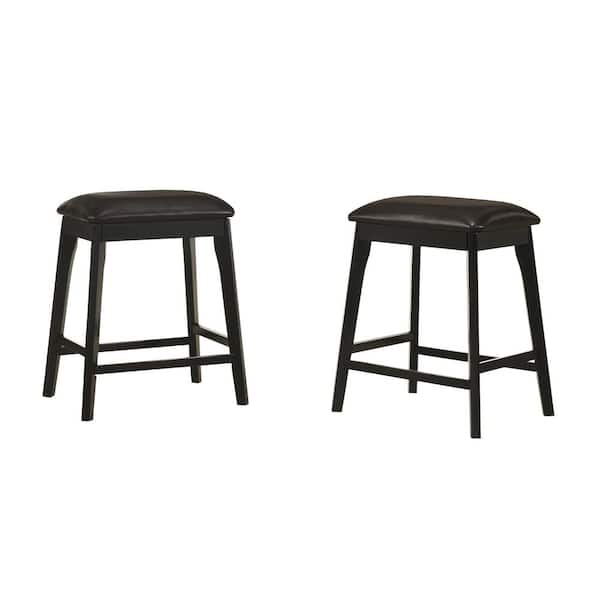 Carolina Chair & Table Mirabelle 25 in Espresso Backless Wood Frame Counter Height Stool with Faux Leather Seat (Set of 2)