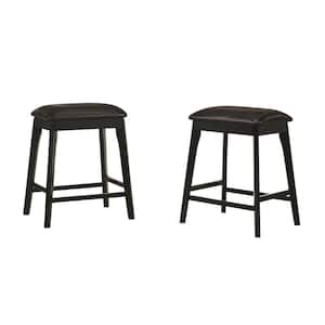 Mirabelle 25 in Espresso Backless Wood Frame Counter Height Stool with Faux Leather Seat (Set of 2)