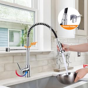 1-Handle Pull Down Sprayer Kitchen Faucet Spring Stainless Steel Kitchen Sink Faucet in Polished Chrome