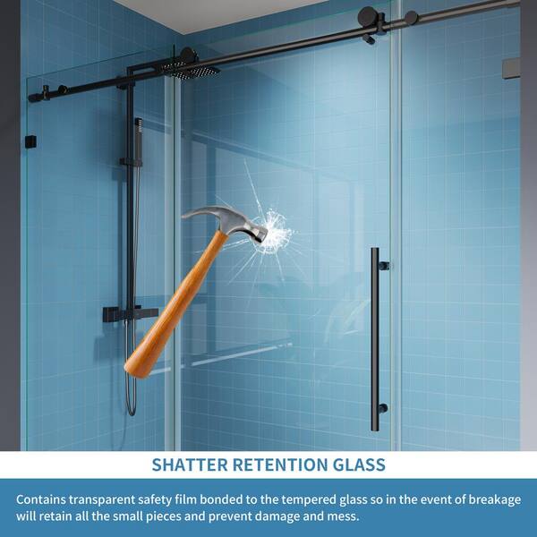 Logmey 72 in. W x 74 in. H Frameless Sliding Shower Door in Matte Black with Clear Glass