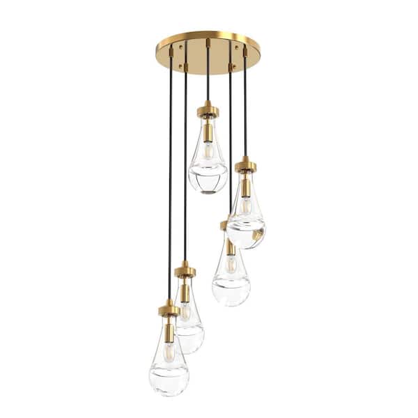 5-Light Gold Cluster Raindrop Pendant Light Chandelier for Kitchen Island Dining Room Modern Luxury