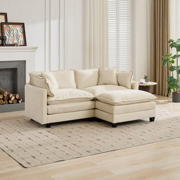 Coryn 76.7 in. Chenille 2-Seater Removable Cushion Loveseat in Beige