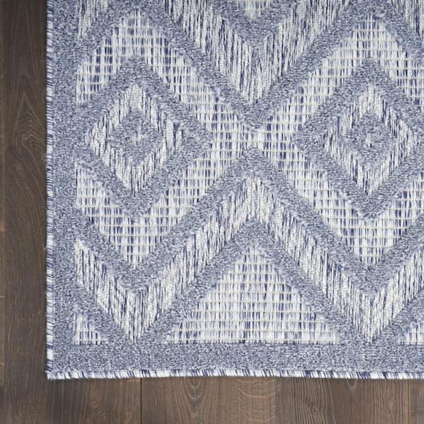Denim Blue 9 ft. x 12 ft. Woven Abstract Polyester Rectangle Indoor/Outdoor Area Rug