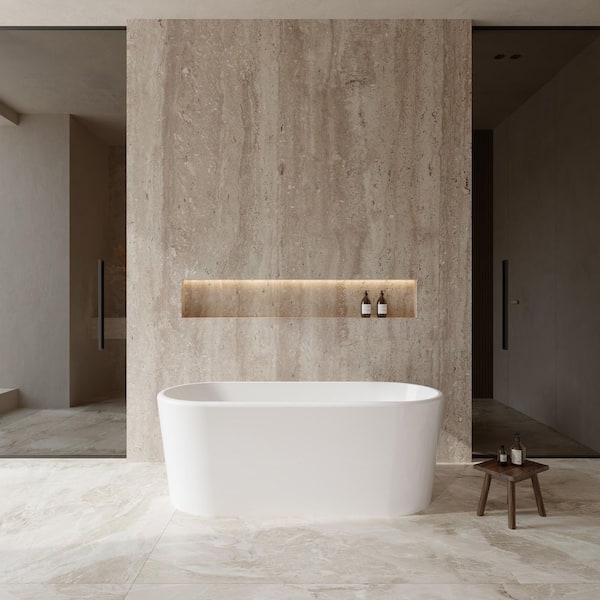 Ursula 67 in. Acrylic Flatbottom Center Drain Soaking Tub in White with Polished Chrome Trim