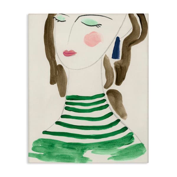 Stupell Industries Woman in Green Stripes by June Erica Vess Unframed People Graphic Art Print 20 in. x 16 in.