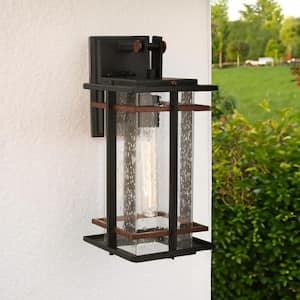 San Marcos 1-Light Sand Coal and Antique Copper Outdoor 14.75 in. Wall Lantern