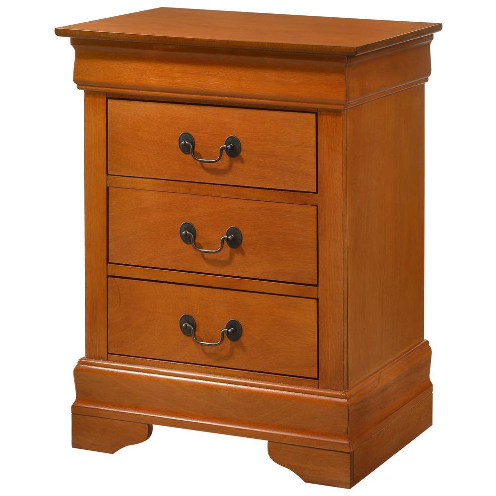 Louis Philippe Oak Finish 3-Drawer Nightstand with English Dovetail