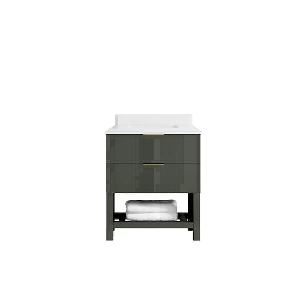 Willow Collections Catalina 30 in. Freestanding Pewter Green Bath Vanity with White Qt. Top Unassembled