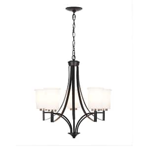 5-Light Black Standard Contemporary Chandelier Pendant Light with Brushed Nickel Accents and Opal Glass Shades