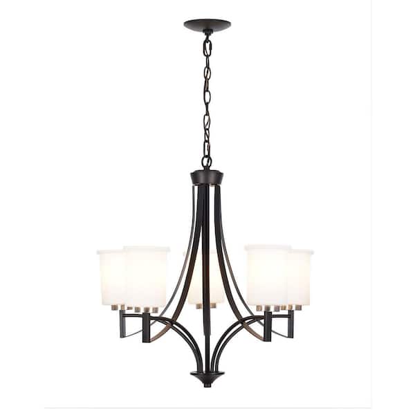 Cresswell 5-Light Black Standard Contemporary Chandelier Pendant Light with Brushed Nickel Accents and Opal Glass Shades