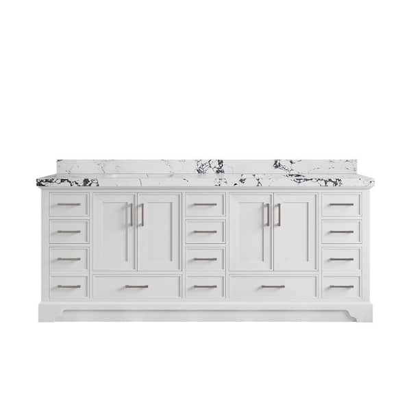Willow Collections Charlotte 84 in. Double Sink Freestanding White Bath Vanity with Viola Night Qt. Top Unassembled