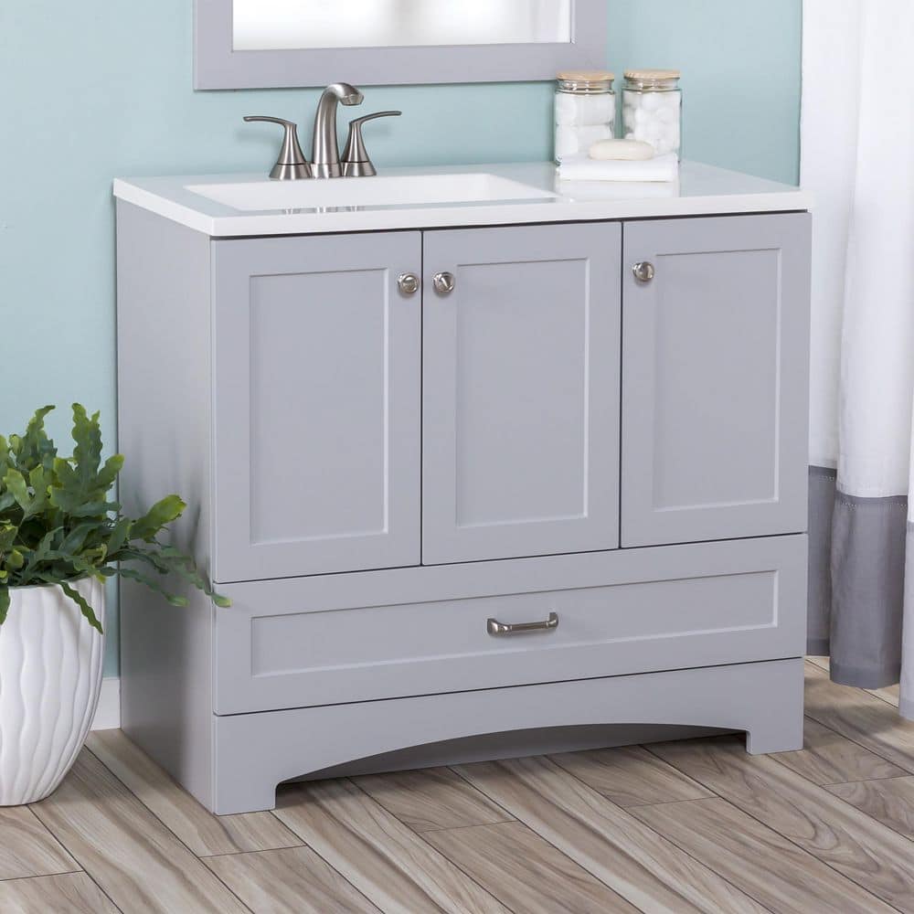 Glacier Bay Lancaster 36 in. W x 19 in. D x 33 in. H Single Sink Bath Vanity in Pearl Gray with White Cultured Marble Top -  LC36P2-PG