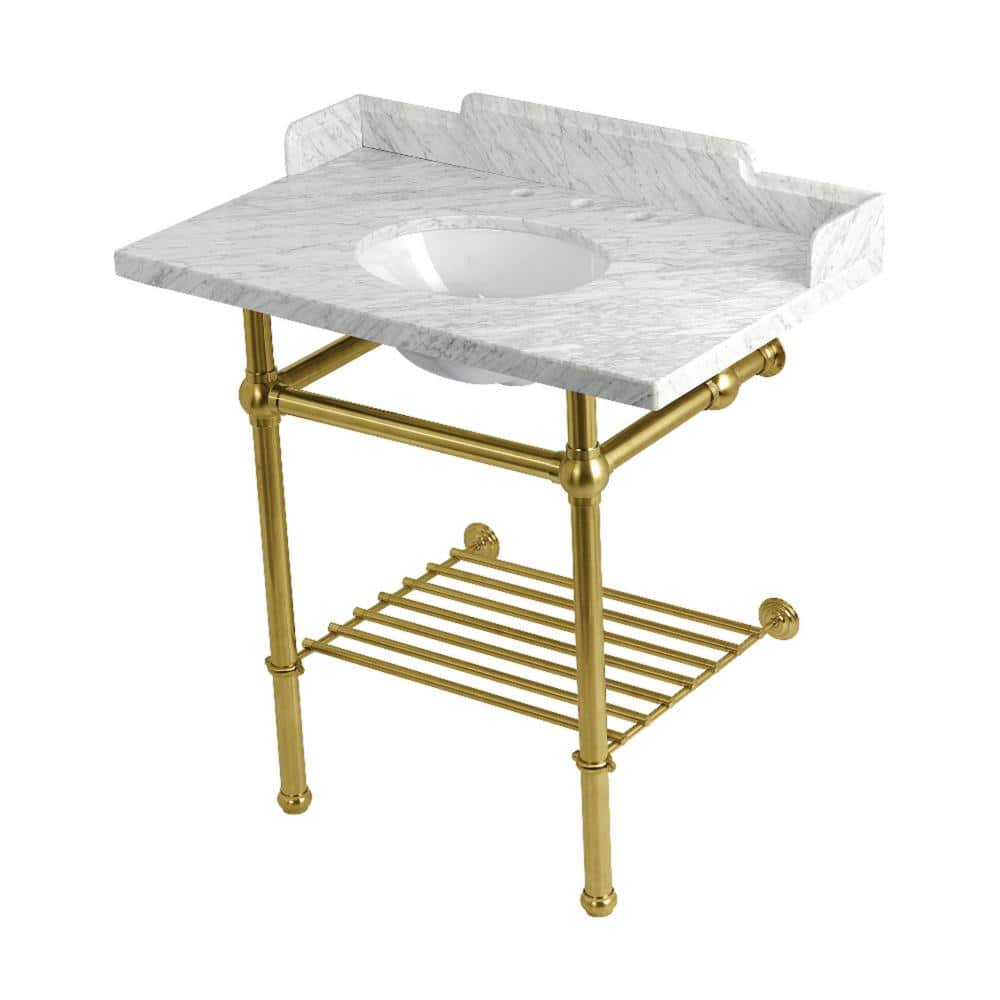 Kingston Brass Pemberton 36 in. Marble Console Sink with Brass Legs in ...