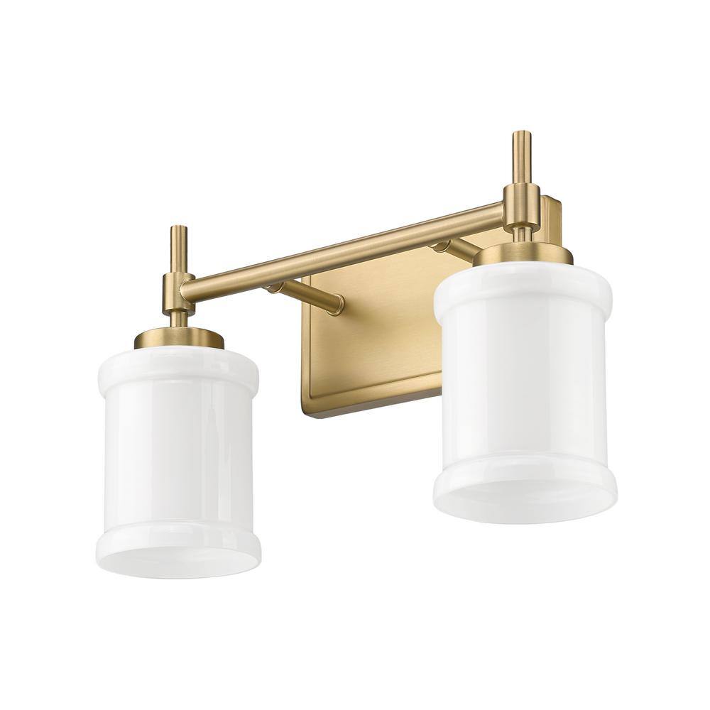 Modern Gold 2-Light Dimmable Vanity Fixture with White Glass Shades