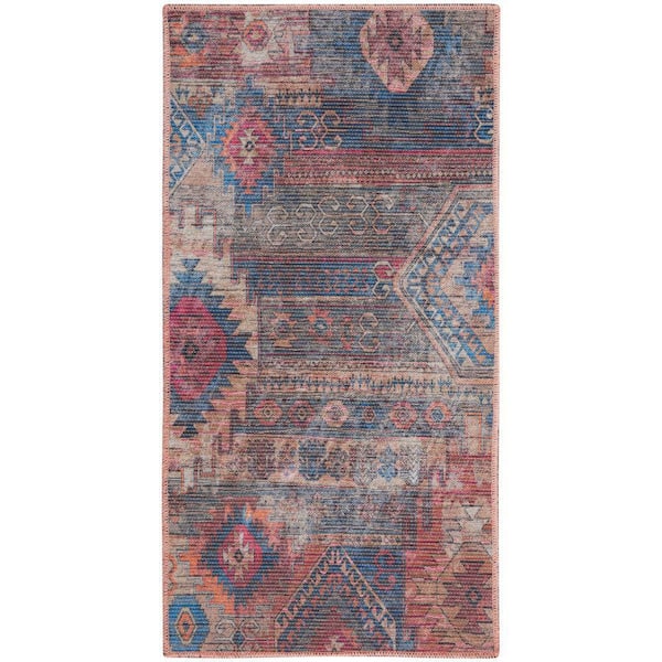 57 Grand Machine Washable doormat Multicolor 2 ft. x 4 ft. Bordered Transitional Kitchen Area Rug