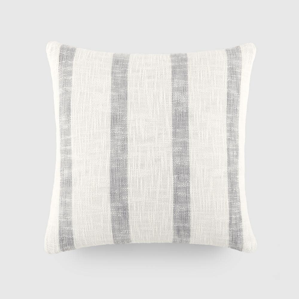 Gray Yarn-Dyed Cotton Square Throw Pillow with Polyester Fill