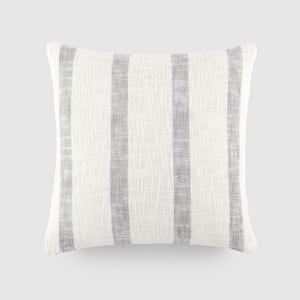 Yarn-Dyed Cotton 20 in. x 20 in. Decor Throw Pillow in Gray Awning Stripe