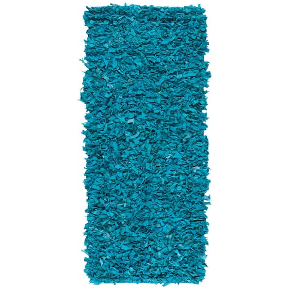 SAFAVIEH Leather Shag Light Blue 2 ft. x 6 ft. Solid Runner Rug