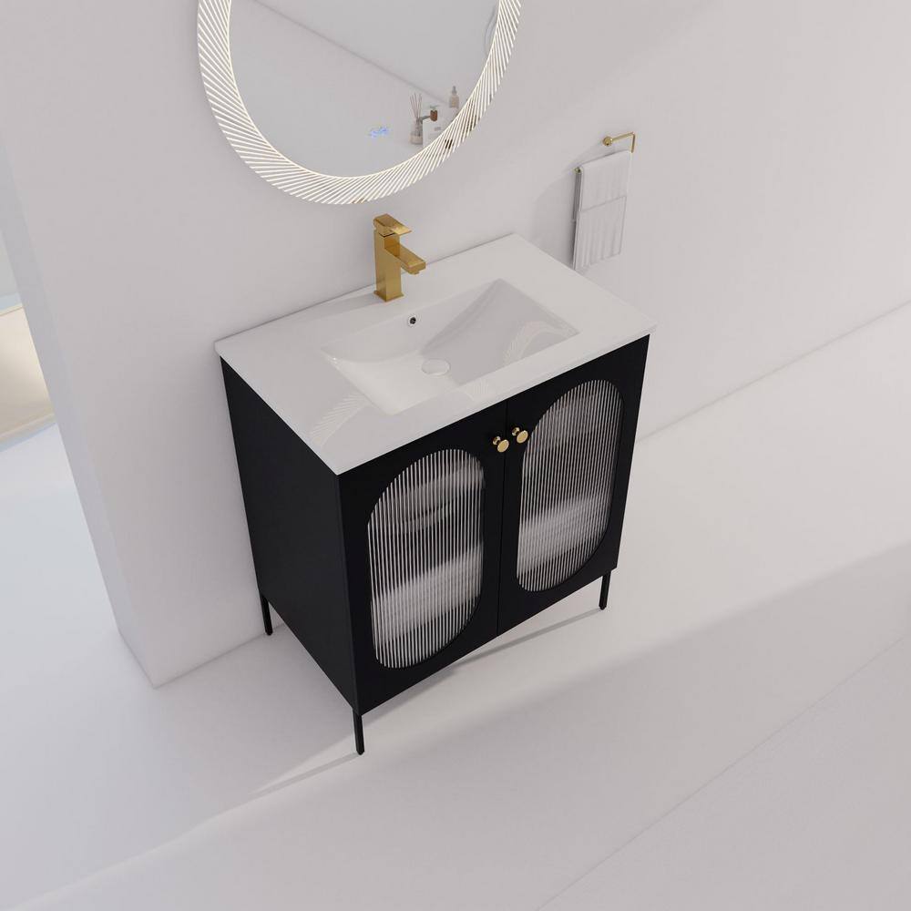 Black Freestanding Single Sink Vanity with White Ceramic Top