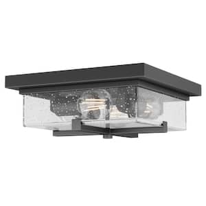 11.8 in. 4-Light Industrial Black Flush Mount Metal Farmhouse Close to Ceiling Light Fixture with Seeded Glass Shade