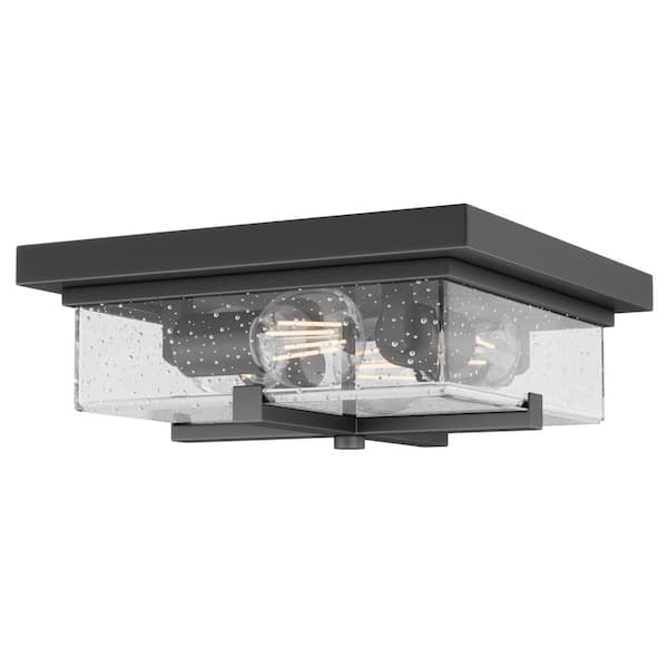 aiwen 11.8 in. 4-Light Industrial Black Flush Mount Metal Farmhouse Close to Ceiling Light Fixture with Seeded Glass Shade