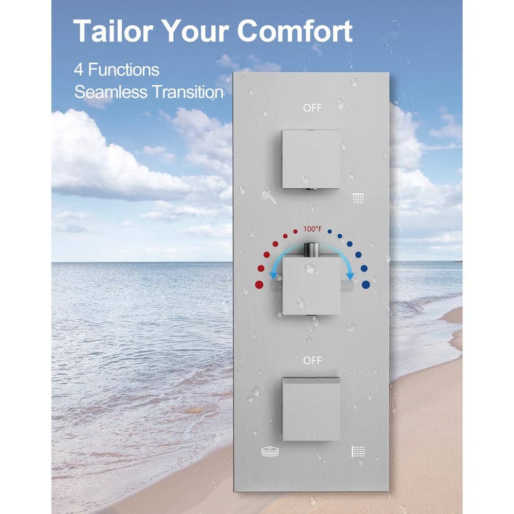 Nickel Dual Rain Shower System with Handheld and Body Jets