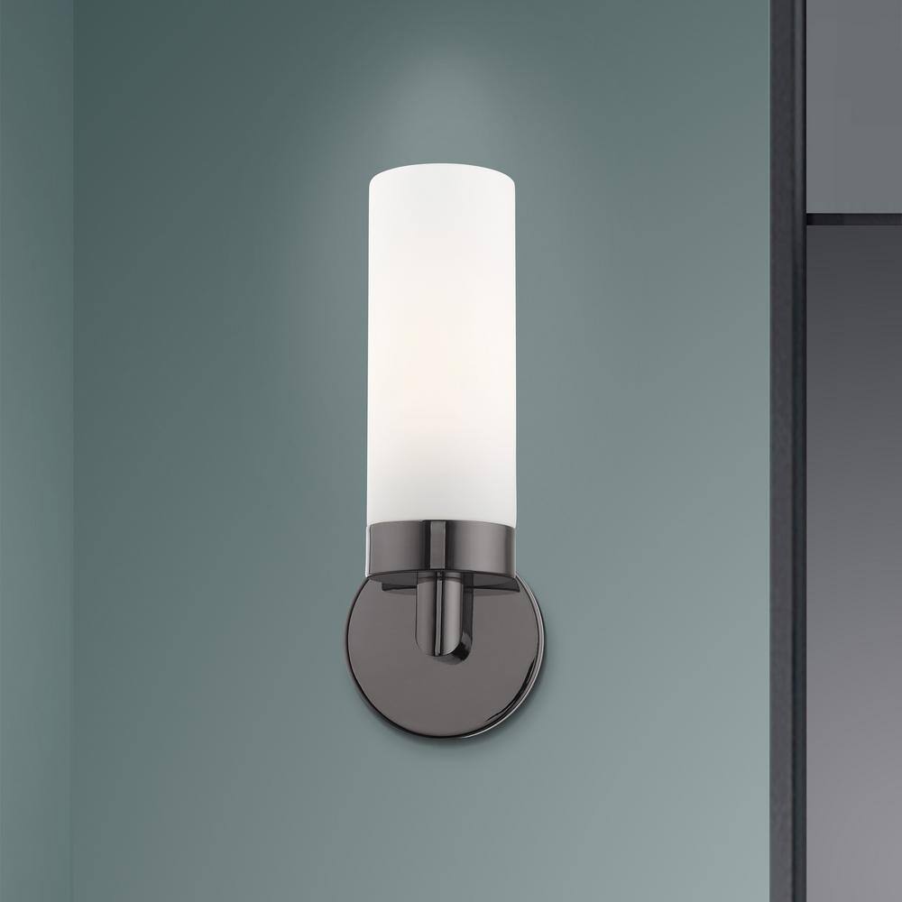 Sleek Black Chrome Dimmable Wall Sconce with Satin Opal White Glass