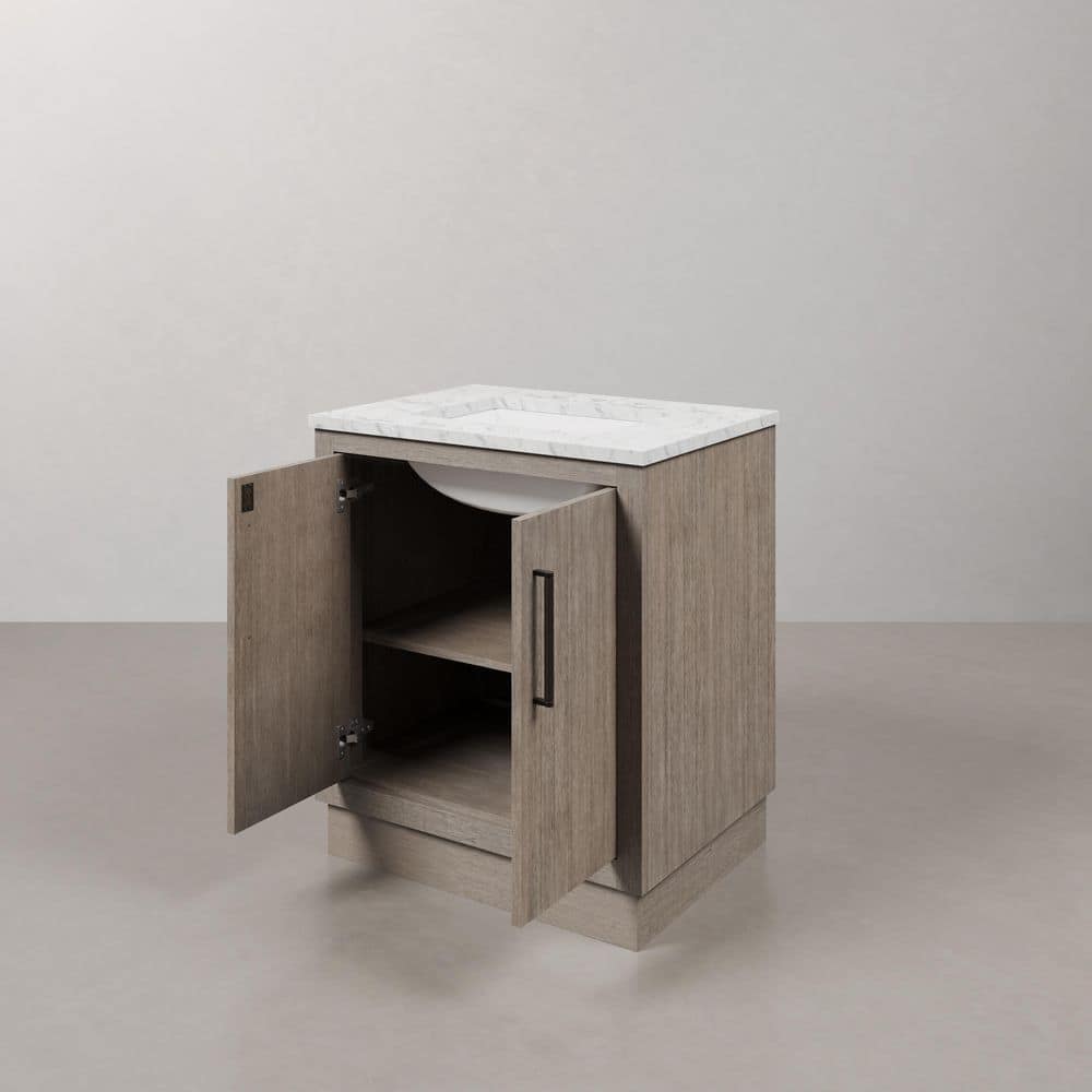 Rustic Grey Oak 30'' Freestanding Vanity with White Marble Top