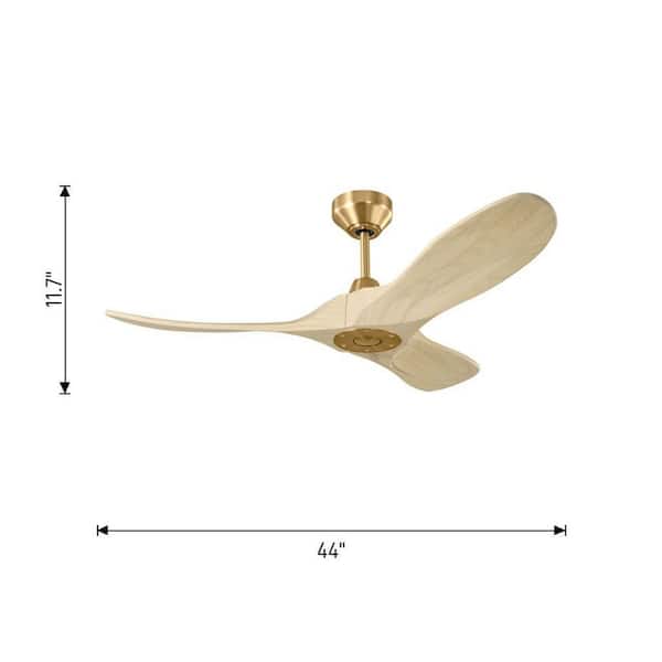 Generation Lighting - Maverick Smart 44 in., Indoor/Outdoor Burnished Brass Modern Downrod Mount Ceiling Fan with Remote Included