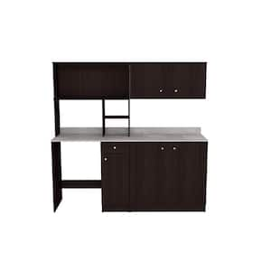 Ready to Assemble 72 in. W x 19.69 in. D x 70.87 in. H Wood Breakroom Kitchen Storage Cabinet in Espresso/Stone Finish