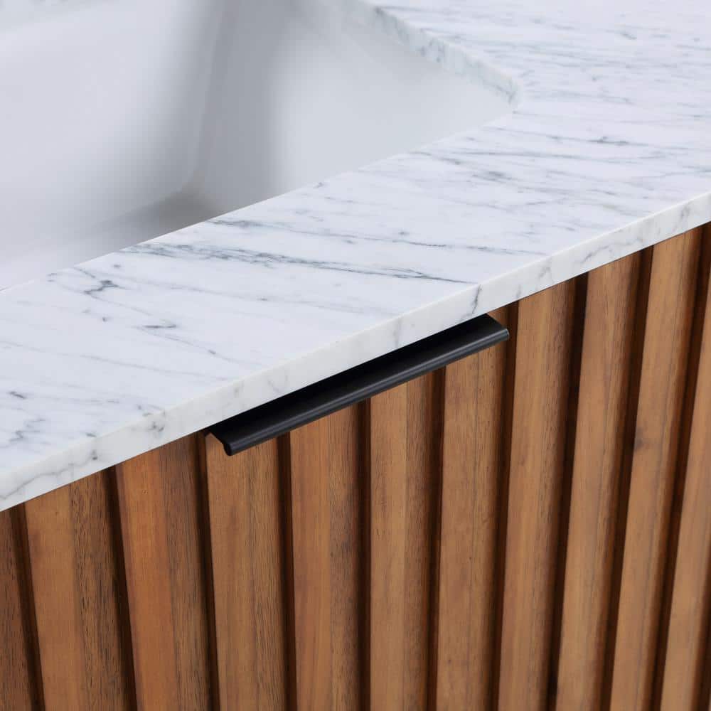 Terra Walnut and Matte Black Single Bathroom Vanity with Carrara Marble Top