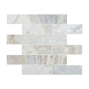 Capri Blue Subway 12 in. x 12 in. x 0.38 in. Honed Marble Mesh Mounted Mosaic Floor and Wall Tile 9.7 sq. ft. /Case