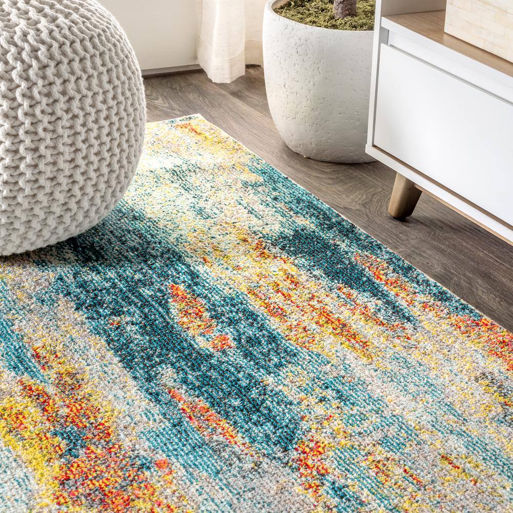 Blue and Cream Abstract Waterfall 3' x 5' Area Rug