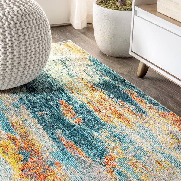 Details about   JONATHAN Y Contemporary POP Modern Abstract Vintage Waterfall Blue/Brown/Orange 