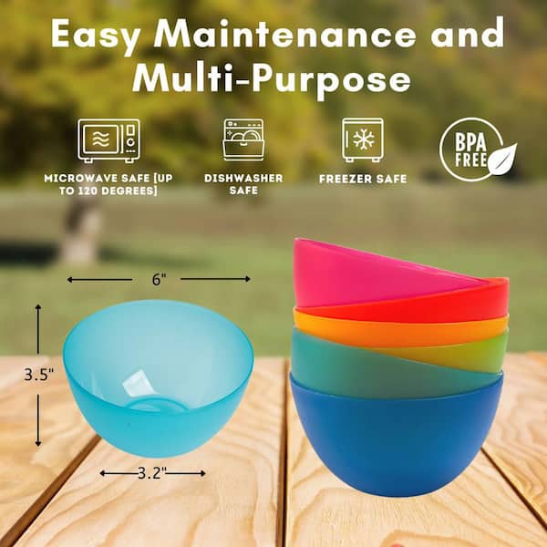LEXI HOME 32 fl. oz Assorted Colors Reusable Plastic Cereal Bowls