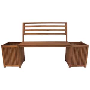 Sequoia Brown Wood Outdoor Bench with Planters