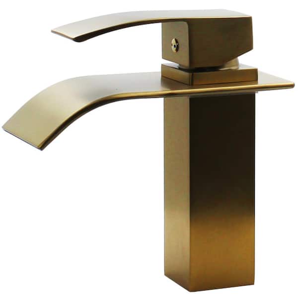 Novatto Remi Watersaver Single Hole Single-Handle Lav Bathroom Faucet with Waterfall Spout in Satin Brass