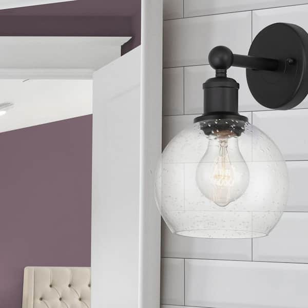 Athens 1-Light Matte Black Wall Sconce with Clear Glass Shade