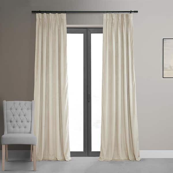 Exclusive Fabrics & Furnishings Signature Neutral Ground Beige Pleated Blackout Velvet Curtain 25 in. W x 84 in. L (1 Panel)