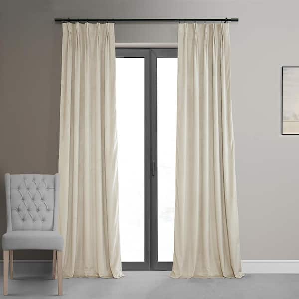 Exclusive Fabrics & Furnishings Signature Neutral Ground Beige 25 in. W x 96 in. L (1 Panel) Pleated Blackout Velvet Curtain