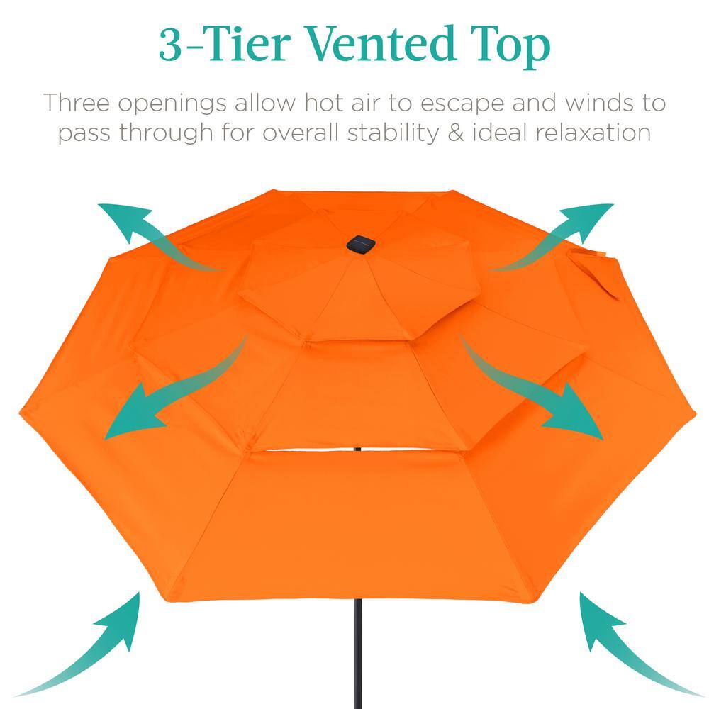 10ft Orange Steel Market Patio Umbrella with LED Lights