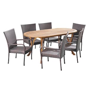 Jasper Multi-Brown 7-Piece Wood and Faux Rattan Outdoor Dining Set