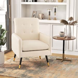 White Linen Fabric Accent Chair Modern Single Sofa Chair with Solid Metal Legs