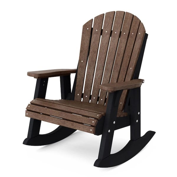 Heritage Tudor Brown and Black Plastic Adirondack Outdoor Rocking Chair