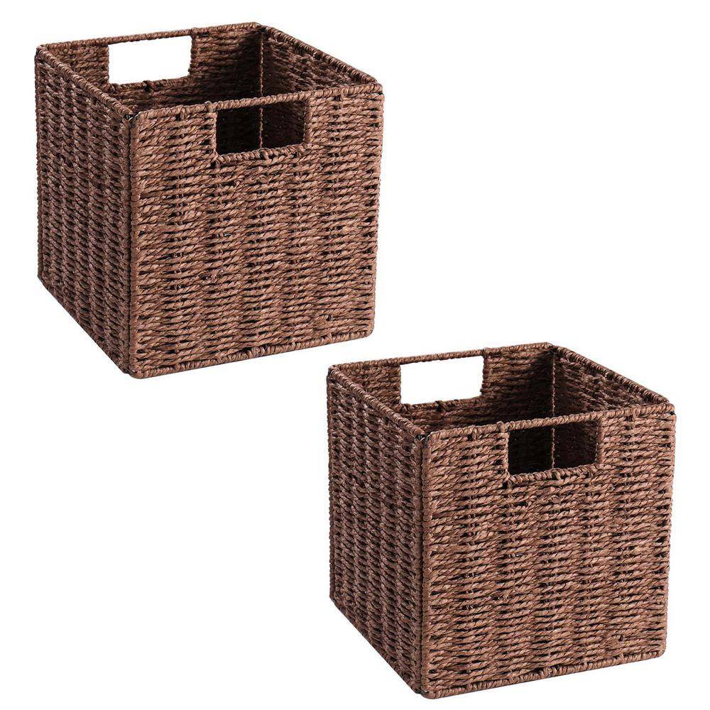 Brown 13 in. x 13 in. Paper Decorative Basket Set of 2 with