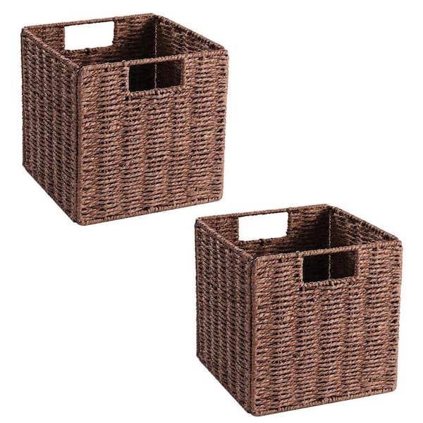 Brown 13 in. x 13 in. Paper Decorative Basket Set of 2 with