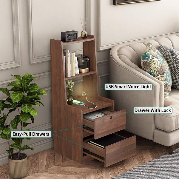MDF Smart Nightstand Bedside Tables with Charging Station, Night